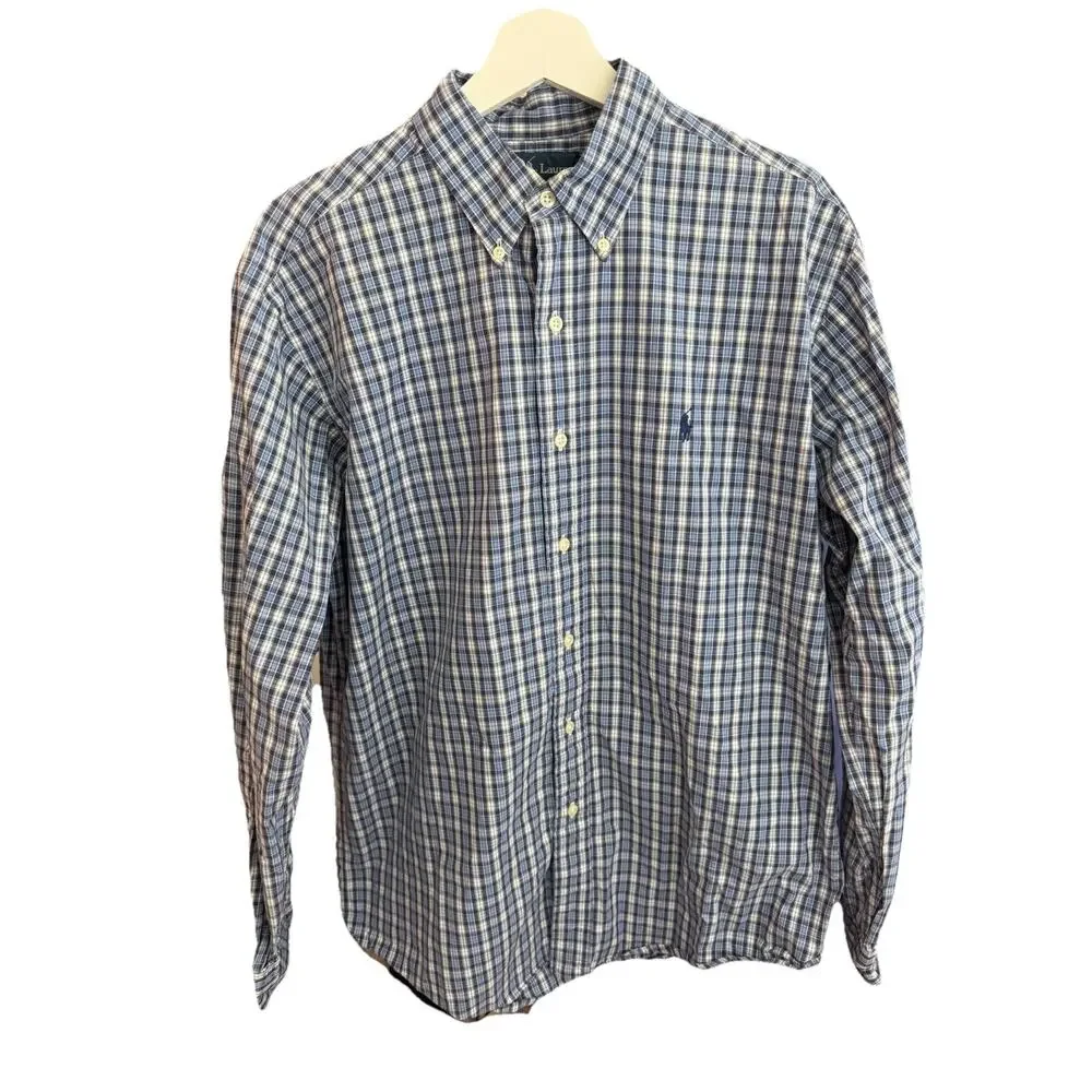 Polo Ralph Lauren Men’s Blue White Plaid Button Down Long Sleeve Shirt